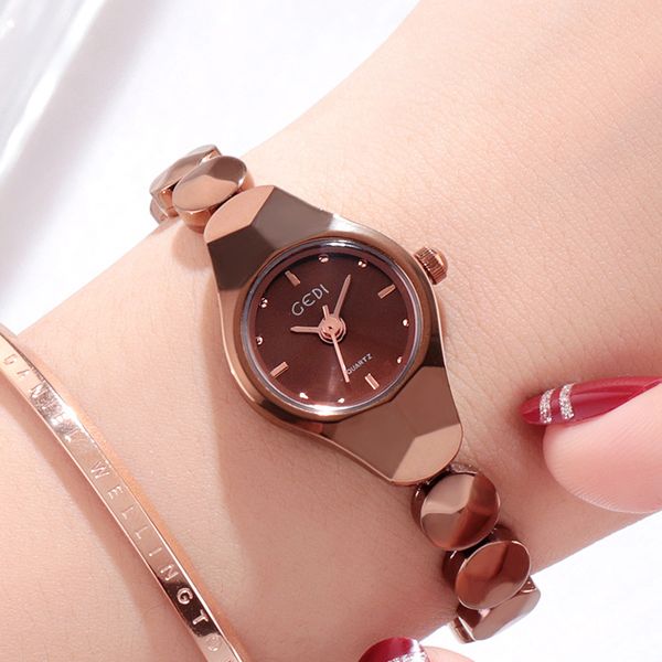 

ladies luxury bracelet watches women stainless steel quartz wrist watch female small dial clock montre femme, Slivery;brown