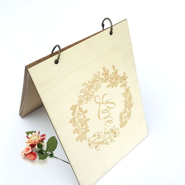 

40 page personalized guest book wreath, garden wedding engraved wooden guest book, floral wedding decor
