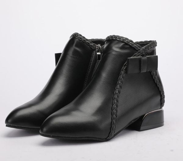 

boots women winter shoes fashion new women casual pointed thick heel boots low heel ankle leather zapatos mujer booties, Black