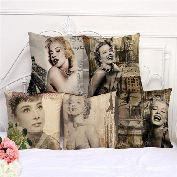 

marilyn monroe cotton linen pillow case movie star pattern chair seat square 45x45cm decorative pillow cover home living 100g