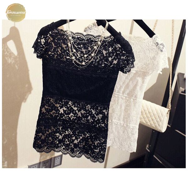 

quality good women lace hollow-out vest clothing short sleeve t shirt camisoles pierced tank woman clothes, White