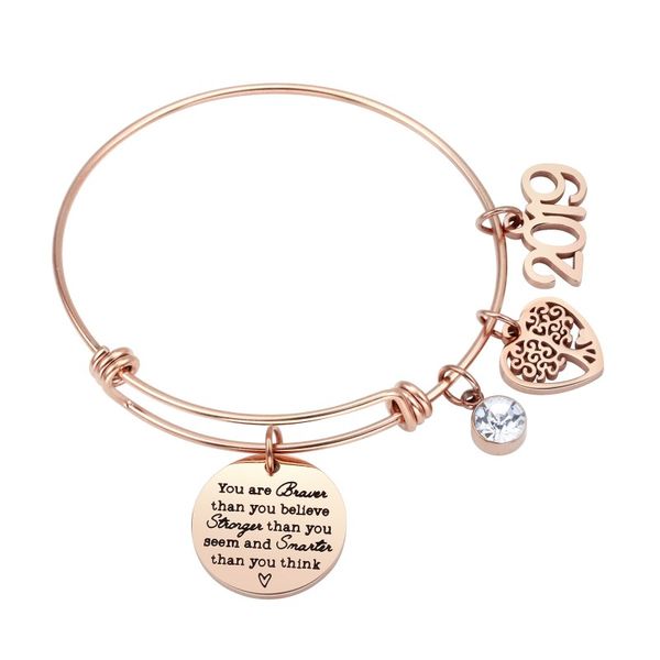 

2020 letters round bracelet pendants expandable stainless steel bangles for women friendship graduation pulseira jewelry gift, Black