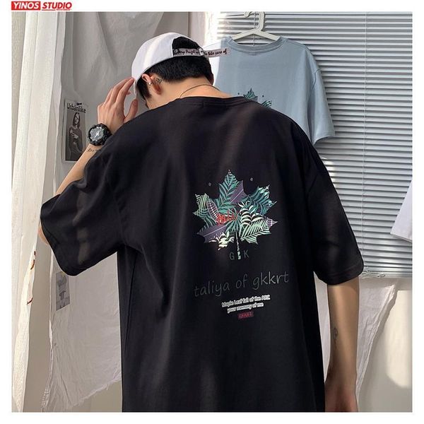 

dropshipping men cotton japan style tees tshirts mens fashion loose harajuku print tshirt male short sleeve t-shirts 2020 summer, White;black