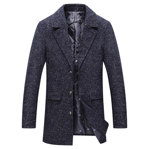 

men clothes 2019 autumn winter new long wool jacket male fashion casual thicken slim fit mens coat brand clothing, Black