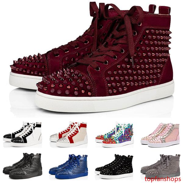 

men women designer shoes luxury spikes sneaker red triple black white suede leather fashion mens flats bottoms shoe size 36-47