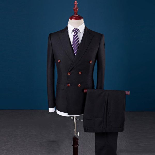 

выполненный на заказ черный мужские костюмы groosmmen outfit double breasted blazer set slim fit свадебные костюмы платья смокинги best man, Black;gray