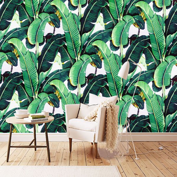 Personalizado Mural Wallpaper Estilo Europeu mão pintada retro Rain Forest Planta de banana Folha Pastoral pintura 3D