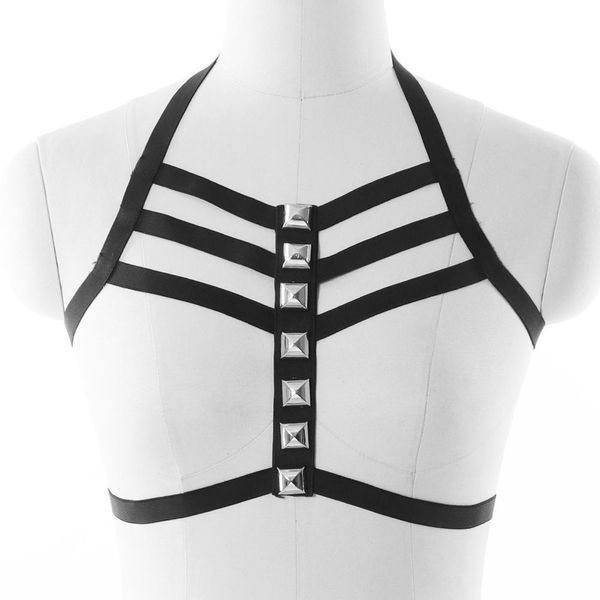 

women black bondage harness bra goth cage bra edgy body harness belt adjustable lingerie punk rave, Black;white