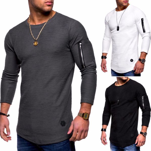 

men's t-shirt fashion casual slim stretch soft long-sleeved round neck men's t-shirt hip-hop shirt new streetwear, White;black