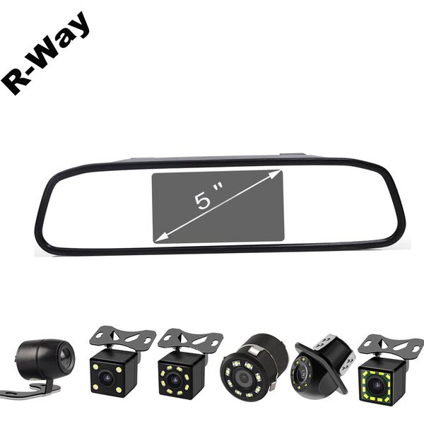 

r-way universal tft rearview mirror 5 inch monitor with car rear view camera parking night vision car reversing backup camera