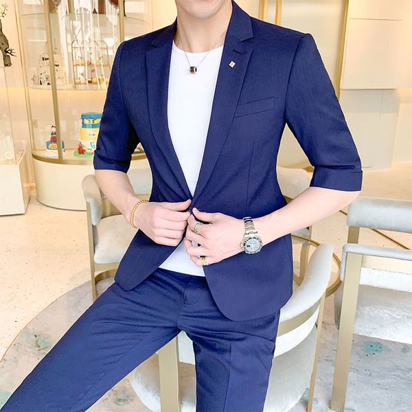 

мода современная молодежь 2020 последний дизайн половина рукава мужские костюмы сплошной цвет смокинг выпускного вечера костюмы slim fit 2 ш, White;black