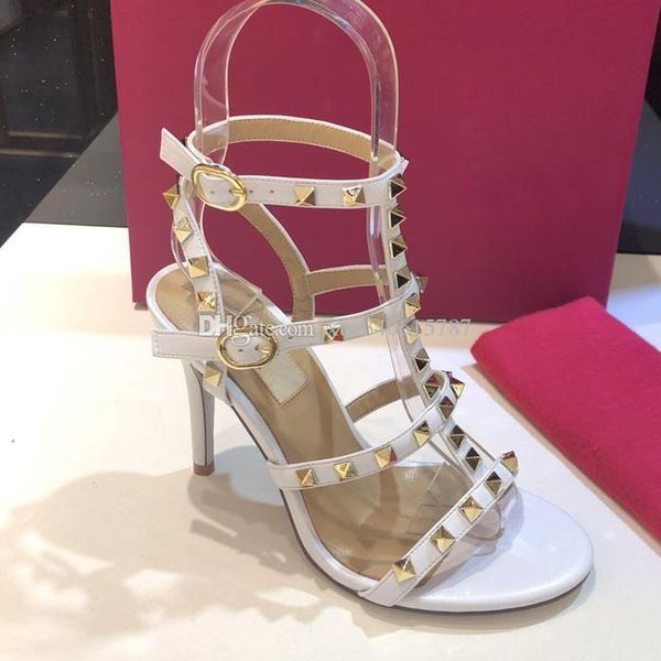 

2019 luxury design womens slingbacks designer gladiator sandals women rivet shoes red nude extreme high heels pumps 9.5cm heel 41 42, Black