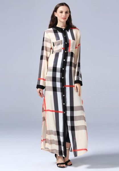 

Women Spring Autumn Plaid Dresses Designer Long Sleeved Buttons Dress Cardigan Clothing