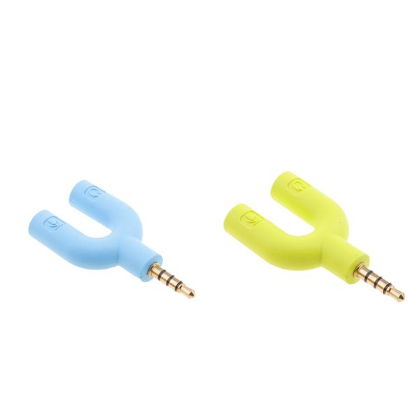 

u shape gold plated 3.5mm audio y splitter headphone cable blue green (2pcs