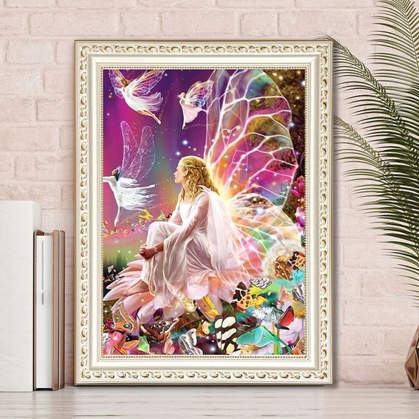 

new 5d diy diamond painting sitting room elf girl bedroom cross stitch kit cartoon round diamond embroidery home decoration with craft tools