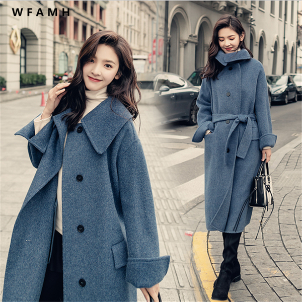 

real scustom 2020 winter new korean temperament camouflage thick woolen belt fashion slim wild was thin women's woolen coat, Black
