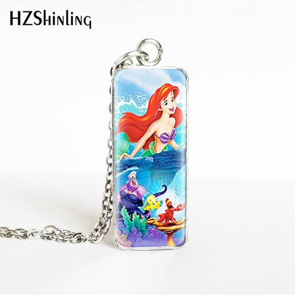 

little mermaid fairy tale story mermaid ariel princess rectangle stainless steel pendants beauty little mermaid jewelry necklace, Silver