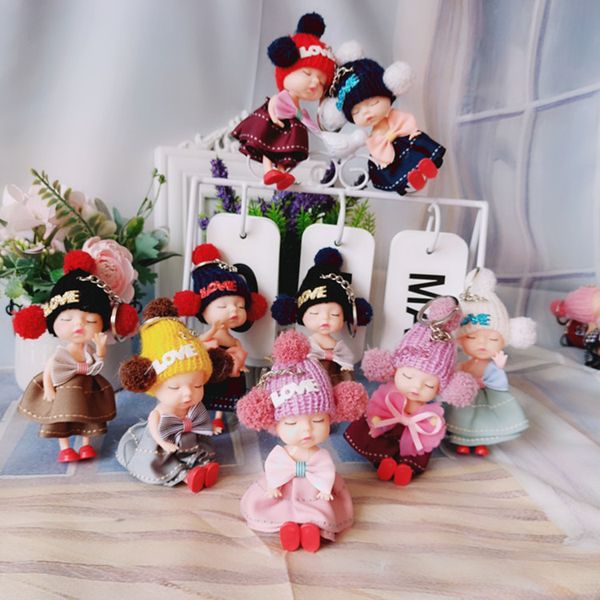 

designer cute keychain key ring sleeping baby plaid skirt baby doll keychain fashion cute women's bag pendant car key chain, Silver