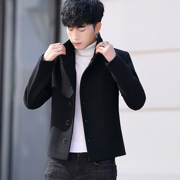 

autumn winter new woolen jacket korean suits coat boutique men's stand collar jacket button-up trend male woolen coat, Black
