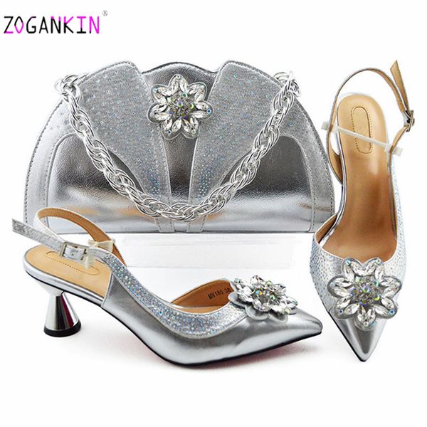 

2019 fashion african design high heels shoes and bag to match african shoes and bag set in silver ladies party, Black
