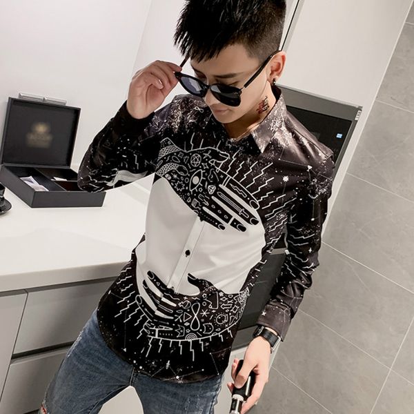 

3d печать мода рубашки мужчины платье тонкий с длинным рукавом повседневная рубашка высокое качество дизайнер уличной социальной рубашки cam, White;black