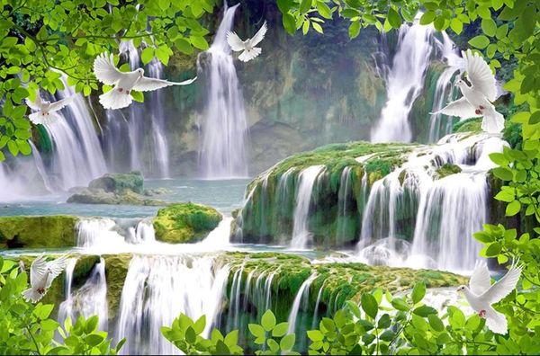 

современные обои для гостиной красивого пейзаж водопад трехмерного фона стены