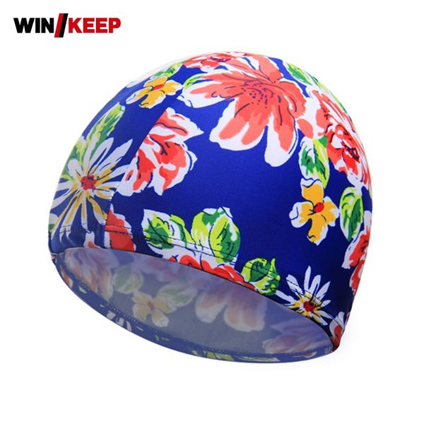 

2017 new flower printed womens swimwear swimming caps for long hair comfort elastic piscine hats nylon female bathing cap