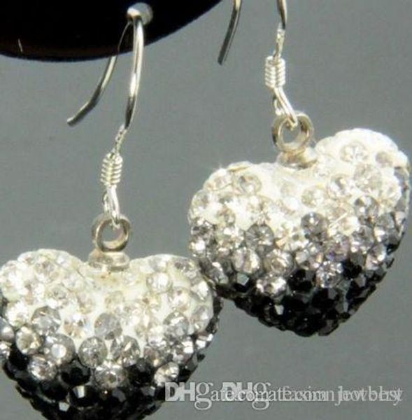 

wedding mircro pave disco mix colors beads clay heart gradual change drop dangle crystall crystal earrings stud women r62, Silver