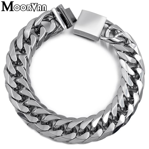 

moorvan sale item for man bracelet 22cm 16mm cool mens bracelets,his gift,stainless steel cut link chain,male accessory v718, Black