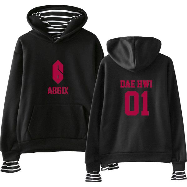 

2019 kpop новая комбинация ab6ix печати поддельные две штаны толстовка с капюшоном горячей продажи мужчин / женщин толстовки кофты harajuku, Black