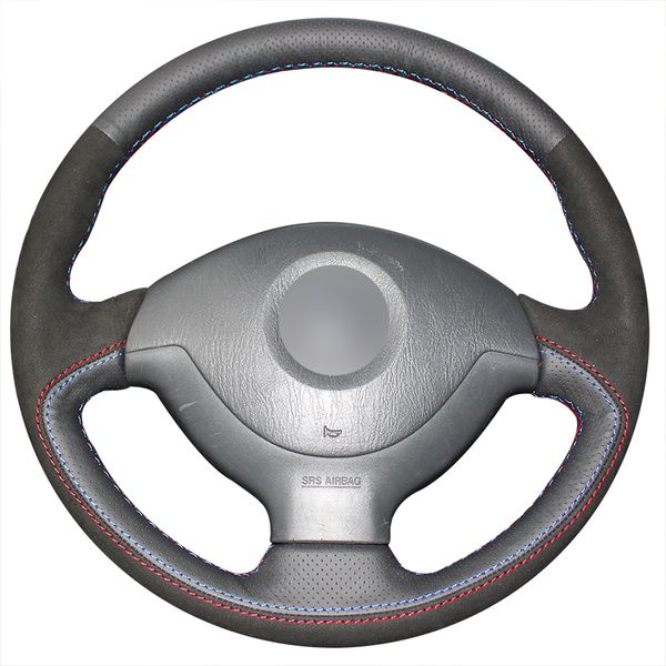 

black genuine leather black suede diy car steering wheel cover for suzuki jimny