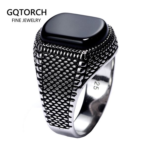 

turkey jewelry black ring men light-weight 6g real 925 sterling silver mens rings natural onyx stone vintage cool fashion