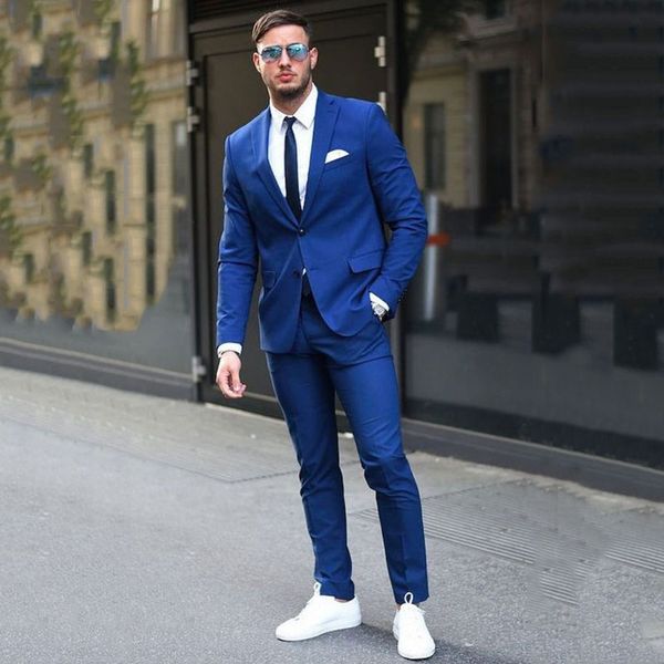 

custom made royal blue men suits pants business blazer evening party 2piece terno masculino slim fit costume homme mariage, White;black