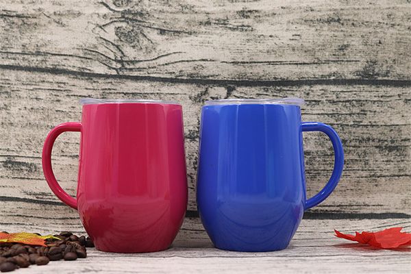 

9 oz coffee tumbler with handle mug stainless steel shaped cup shell u-shaped 9oz wine insulation egg drinkware egg beer mug 4 colors mseat