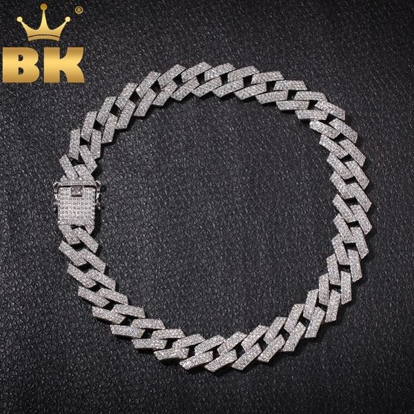 

the bling king 20 мм зубец кубинский звено цепи ожерелье мода хип-хоп ювелирные изделия 3 строки стразы iced out ожерелья для мужчин cj19111, Silver