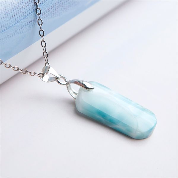 Мода-доставка кулон ожерелье натуральный синий ларимар кристалл драгоценные изделия из бисера бисеров из бисера для женщин