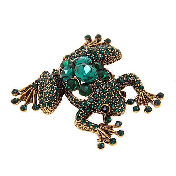 

retro green crystal rhinestone frog collar brooch pin xmas wedding jewelry, Gray