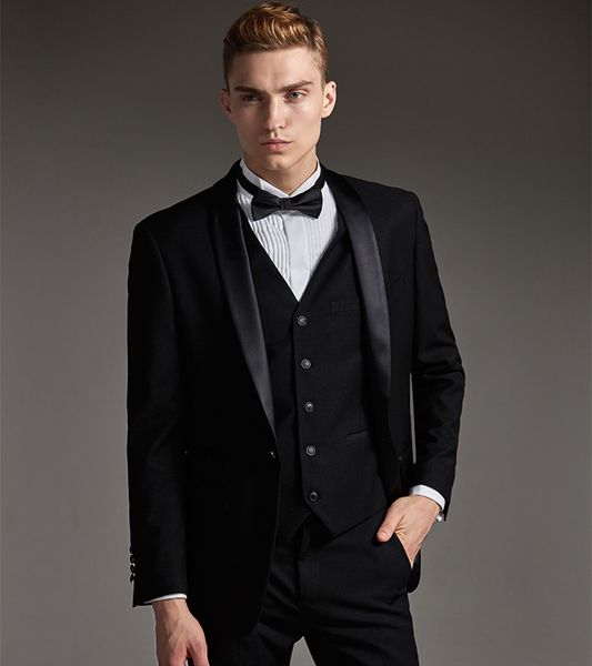 

handsome groomsmen shawl lapel groom tuxedos mens wedding dress man jacket blazer prom dinner 3 piece suit(jacket+pants+tie+vest) a27, Black;gray