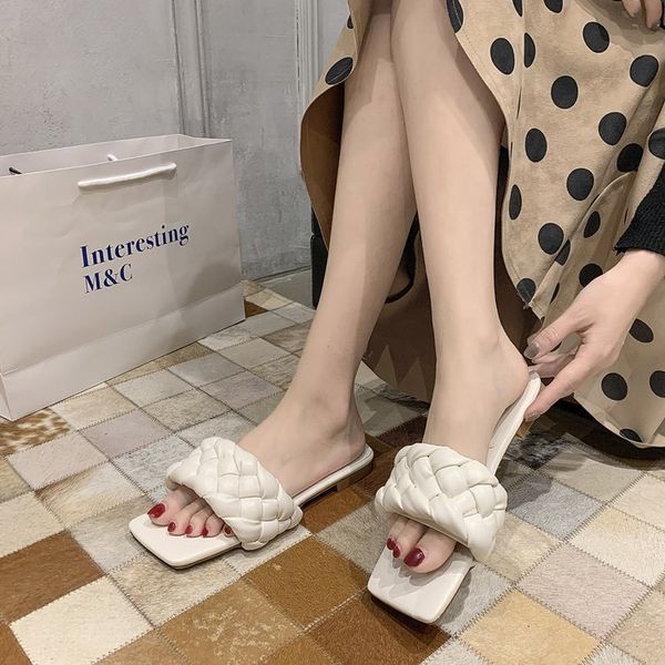 

2020 women summer slides weave open toe flat casual slipper leisure sandal female beach flip flops, Black