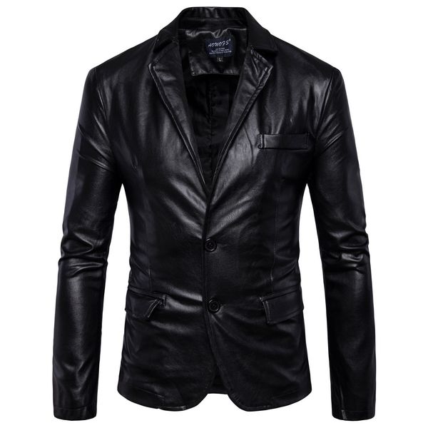 

code] european aliexpress 2019 spring and autumn new style men's leather coat england men's wear locomotive leather coat b011, Black