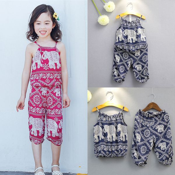 

summer girl kids clothes set children clothing 2 colors elephant vest +pants outfits 2pcs sets kids designer clothes girls jy320, White