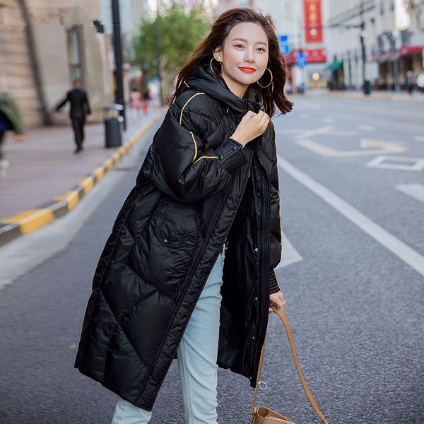 

kmetram winter jacket women clothes 2019 duck down jacket woman hooded korean long coat female warm parka chaqueta mujer my3288, Black