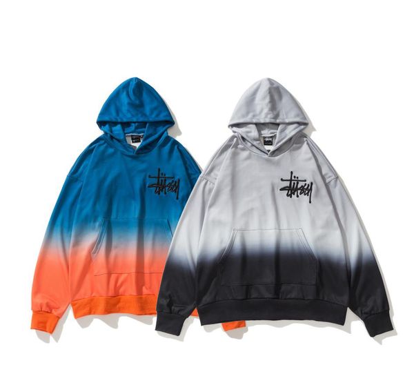 

stussys fashion mens womens hoodie tide brand sweater gradient plus velvet popular brand street hip hop loose couple pullover, White;black
