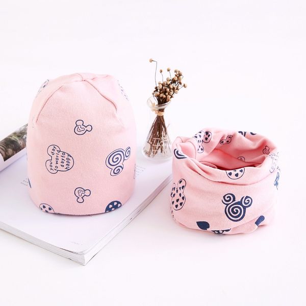 

Baby Hat Infant Caps Cotton Scarf Baby Beanies Cartoon Print Spring Autumn Winter Children Hat Scarf Set Baby Boys Girls Hats