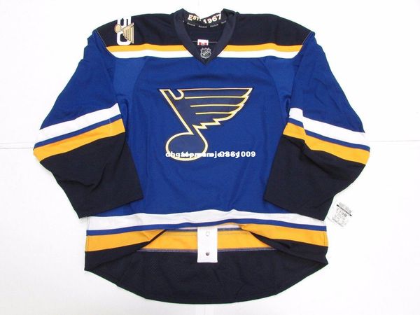 

custom st. louis blues home 50th anniversary team issued edge 2.0 jersey stitch add any number any name mens hockey jersey xs-6xl, Black;red