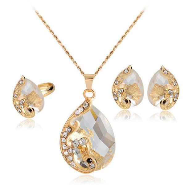 

women diy creative series peacock exquisite crystal korean jewelry necklace female exquisite three-piece necklace set, Silver