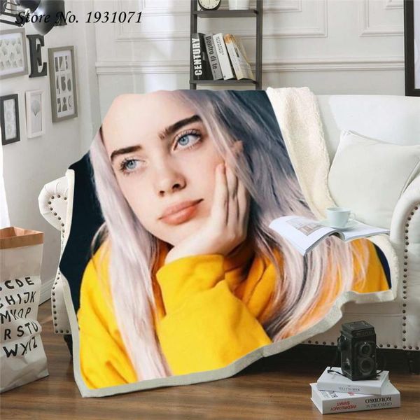 

billie eilish singer 3d printed fleece blanket for beds thick quilt fashion bedspread sherpa throw blanket adults kids 03