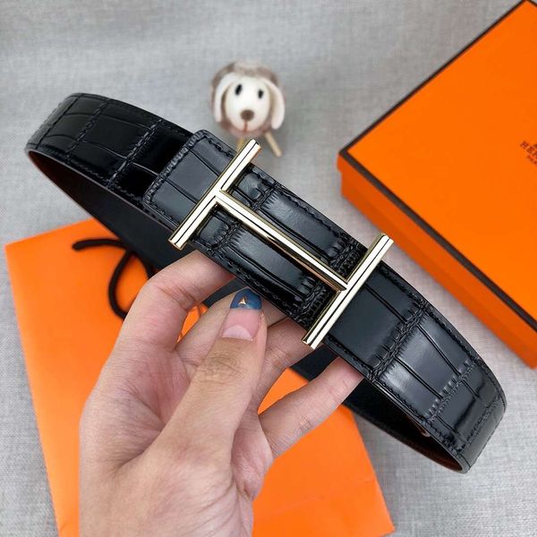 

style crocodile lines designer belts luxury belt for mens woman brand belts casual smooth buckle 2 colors width 34mm with box, Black;brown