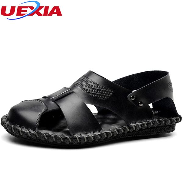 

uexia new handmade fashion men's sandals summer beach male basic style soft bottom anti-skid outdoor casual walking man footwear, Black