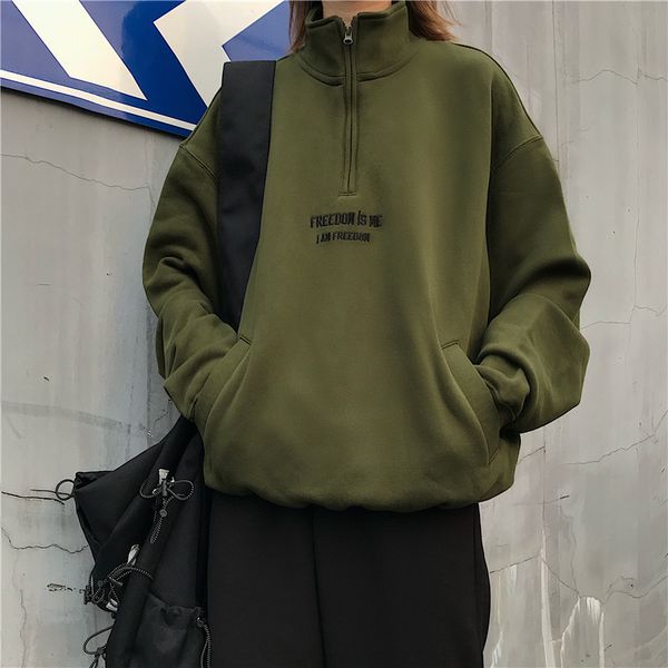 

2020 spring and autumn new youth popular couple letter printing loose stand collar thin sweatshirt fashion casual wild top, Black